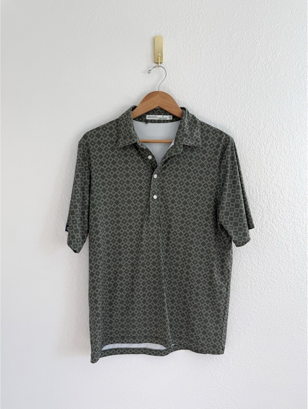 Criquet Polo Shirt Men’s Med Green Print Sport Range Stertch Performance Golf